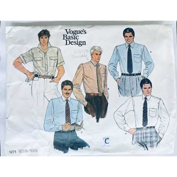 Vogue Pattern 1271 Men’s Shirt Sewing Pattern Sz 16 Chest 42 CUT - Picture 1 of 2